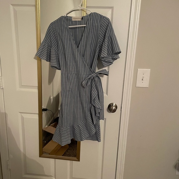 shipwreck ltd Dresses & Skirts - Blue mini wrap dress with white stripes